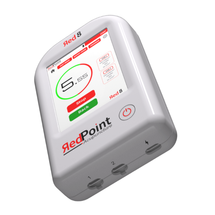 Appareil Red 8 de RedPoint Acupuncture, dispositif portable LED rouge pour la stimulation de 8 points d’acupuncture.
