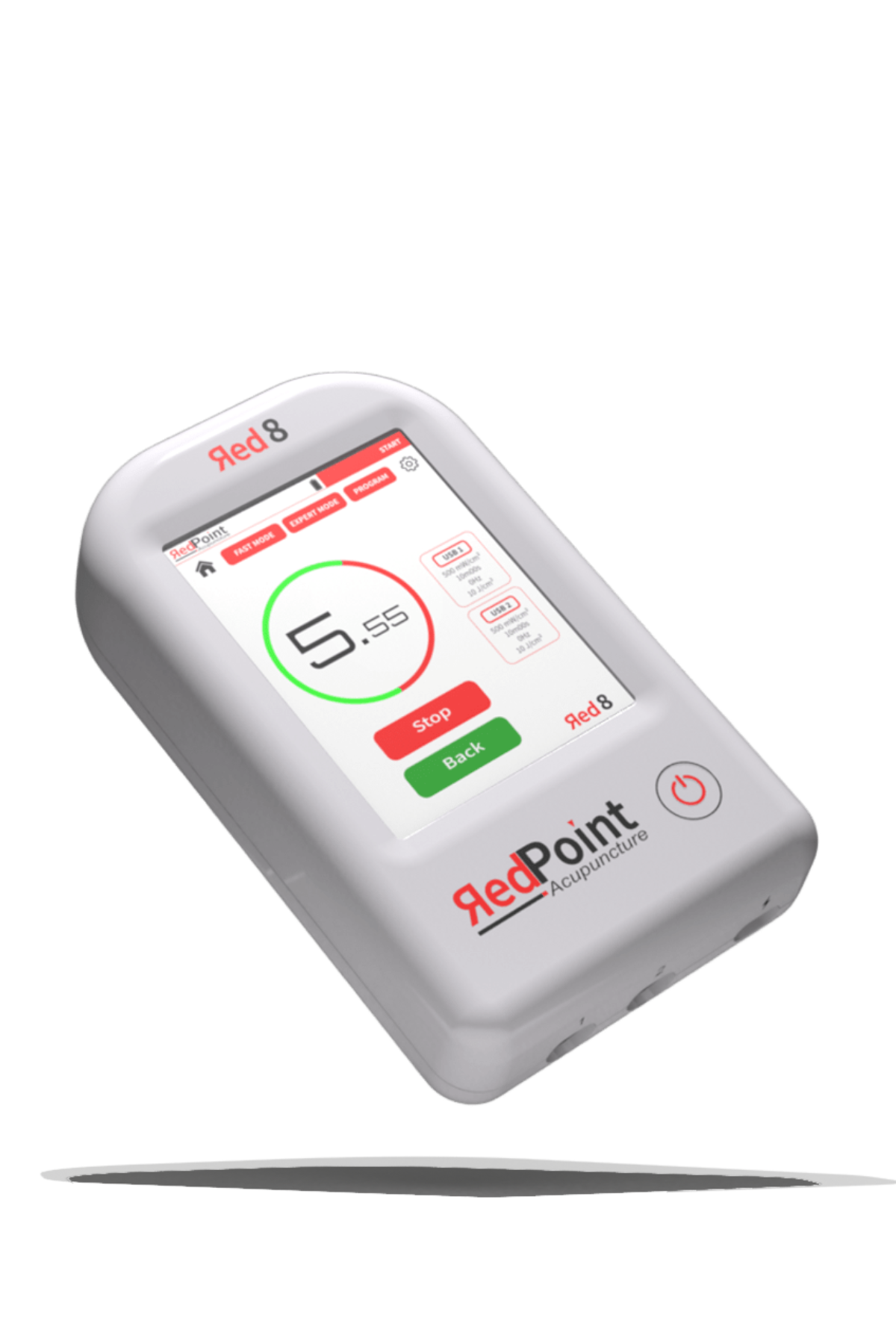 Appareil Red 8 de RedPoint Acupuncture, dispositif portable LED rouge pour la stimulation de 8 points d’acupuncture.