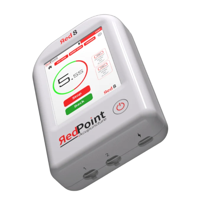 Appareil Red 8 de RedPoint Acupuncture, dispositif portable LED rouge pour la stimulation de 8 points d’acupuncture.